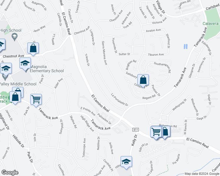map of restaurants, bars, coffee shops, grocery stores, and more near 4420 La Portalada Drive in Carlsbad