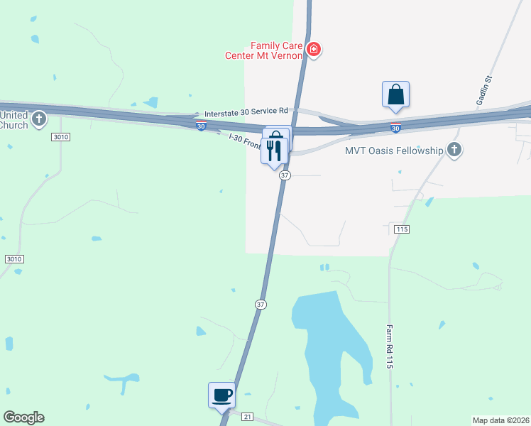 map of restaurants, bars, coffee shops, grocery stores, and more near 926 South Sh-37 in Mount Vernon
