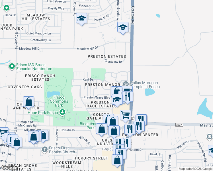 map of restaurants, bars, coffee shops, grocery stores, and more near 8660 Camfield Way Street in Frisco