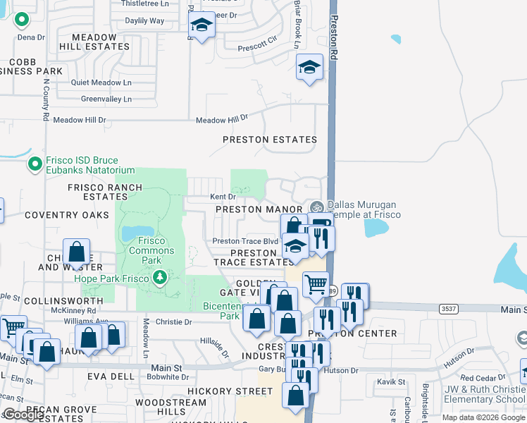 map of restaurants, bars, coffee shops, grocery stores, and more near 8660 Camfield Way Street in Frisco