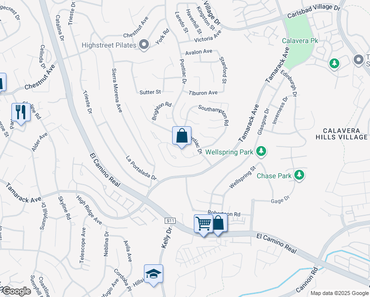 map of restaurants, bars, coffee shops, grocery stores, and more near 2691 Coventry Road in Carlsbad