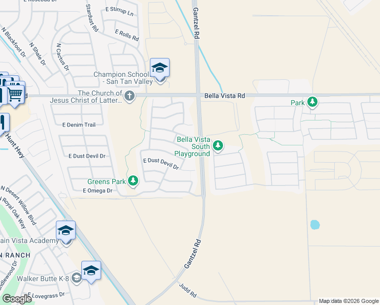 map of restaurants, bars, coffee shops, grocery stores, and more near 30681 North Desert Star Drive in San Tan Valley