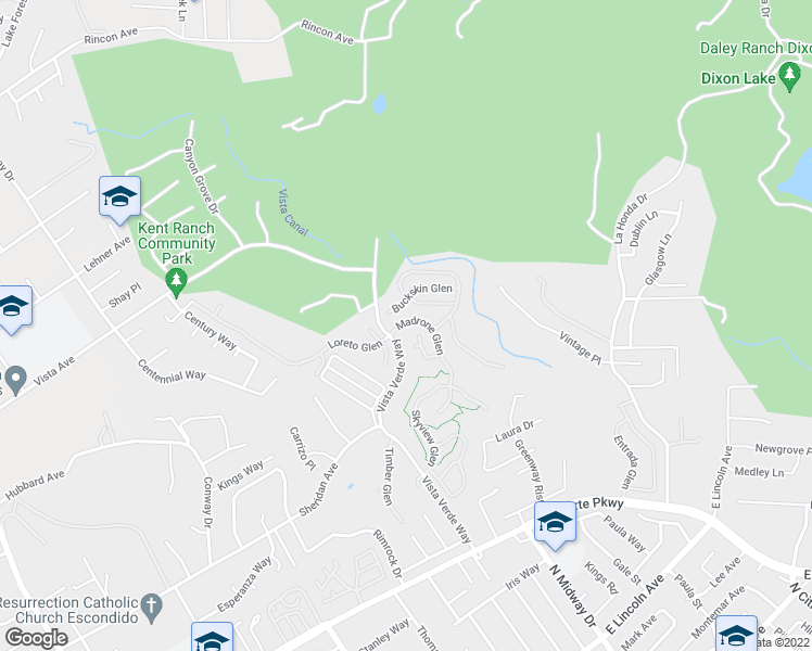 map of restaurants, bars, coffee shops, grocery stores, and more near 1673 Madrone Glen in Escondido