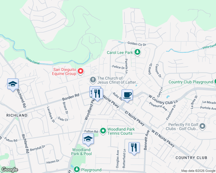 map of restaurants, bars, coffee shops, grocery stores, and more near 1748 Dancer Place in Escondido