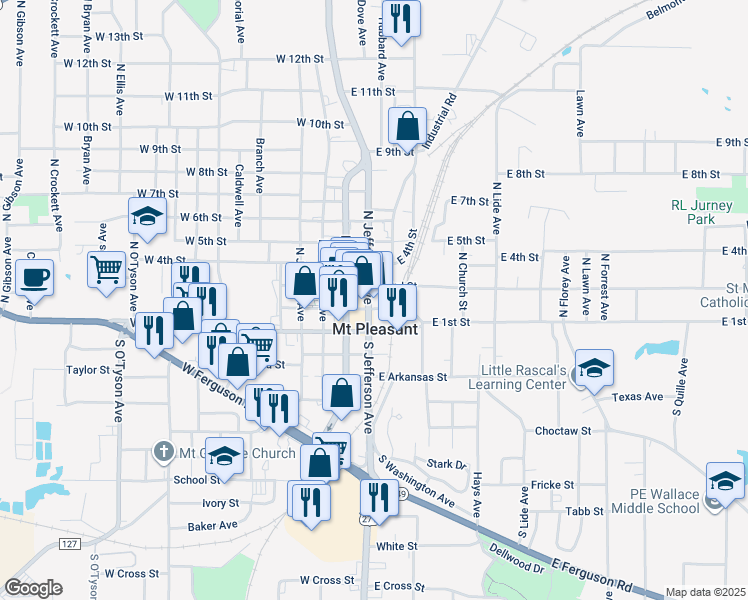 map of restaurants, bars, coffee shops, grocery stores, and more near in Mount Pleasant