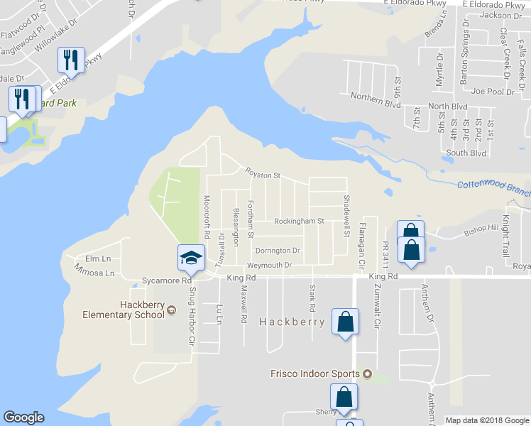 map of restaurants, bars, coffee shops, grocery stores, and more near 3820 Hazelhurst Drive in Frisco