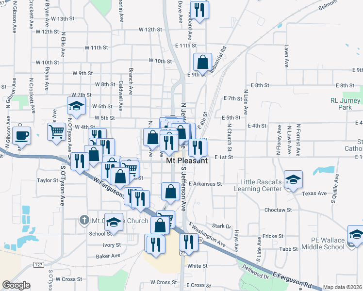 map of restaurants, bars, coffee shops, grocery stores, and more near in Mount Pleasant