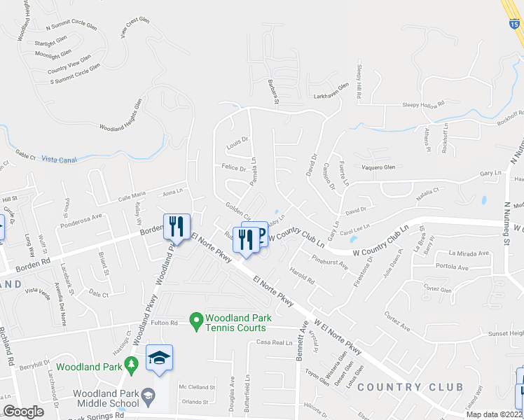 map of restaurants, bars, coffee shops, grocery stores, and more near 1862 Fairway Park in Escondido
