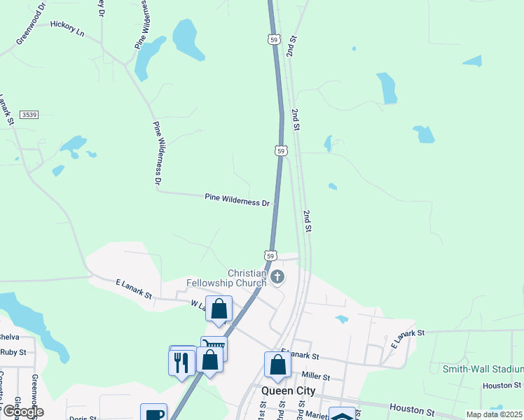 map of restaurants, bars, coffee shops, grocery stores, and more near 301 Pine Wilderness Drive in Queen City
