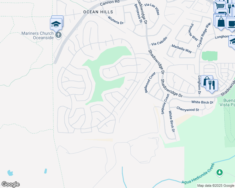 map of restaurants, bars, coffee shops, grocery stores, and more near 5073 Mycenae Way in Oceanside