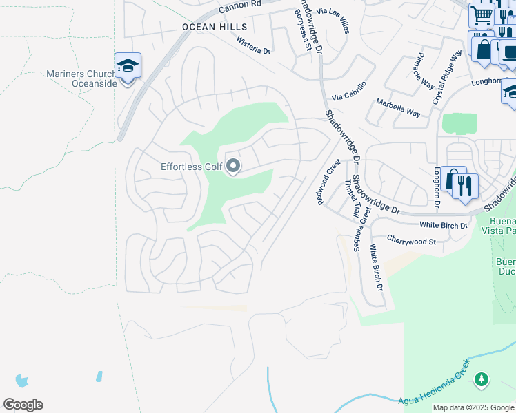map of restaurants, bars, coffee shops, grocery stores, and more near 5073 Mycenae Way in Oceanside