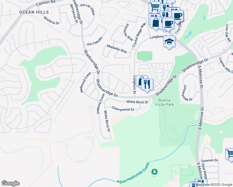 map of restaurants, bars, coffee shops, grocery stores, and more near 1937 Elm Ridge Drive in Vista