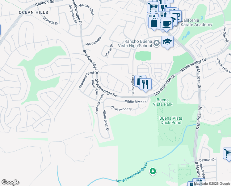 map of restaurants, bars, coffee shops, grocery stores, and more near 1937 Elm Ridge Drive in Vista