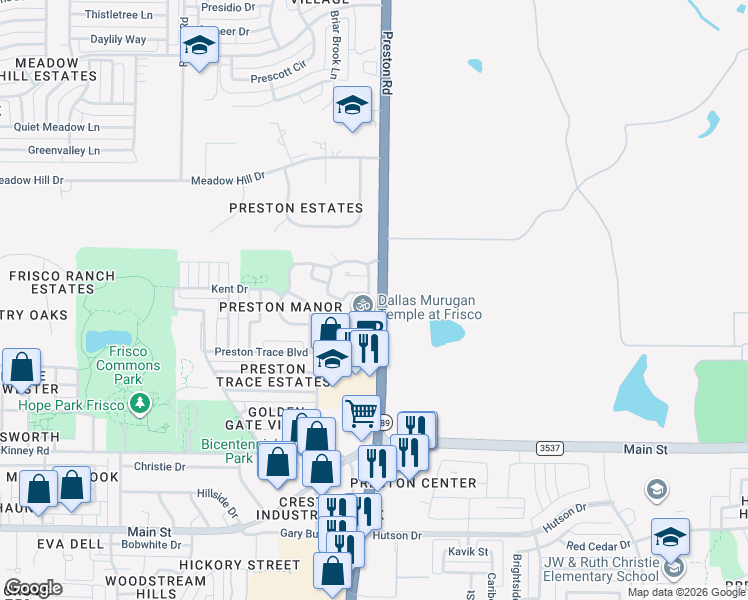 map of restaurants, bars, coffee shops, grocery stores, and more near 9822 Camfield Avenue in Frisco