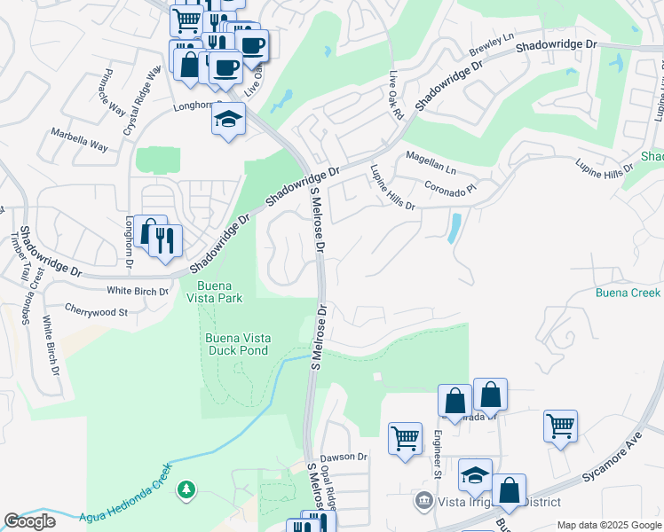 map of restaurants, bars, coffee shops, grocery stores, and more near 1959 Oxford Court in Vista