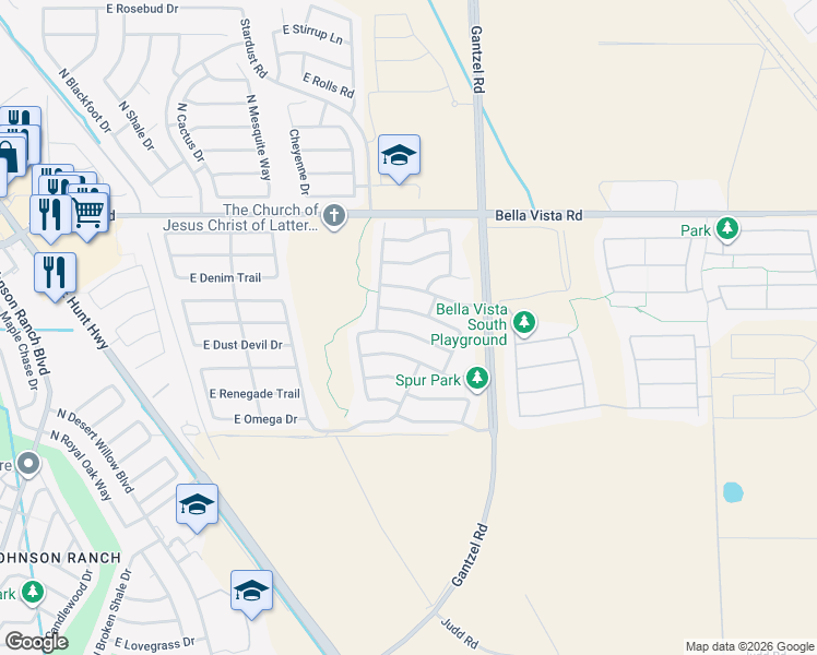 map of restaurants, bars, coffee shops, grocery stores, and more near 1788 East Desert Rose Trail in Queen Creek