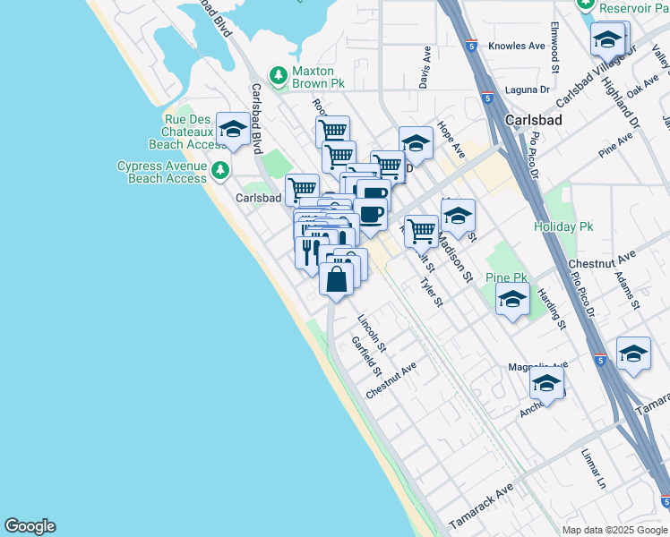 map of restaurants, bars, coffee shops, grocery stores, and more near 4581 Amaranth Lane in Carlsbad