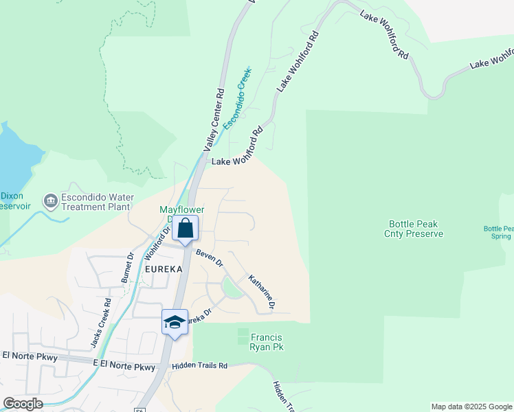 map of restaurants, bars, coffee shops, grocery stores, and more near 3126 Shue Place in Escondido
