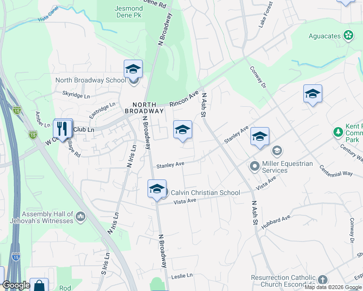map of restaurants, bars, coffee shops, grocery stores, and more near 302 Poppyfield Glen in Escondido