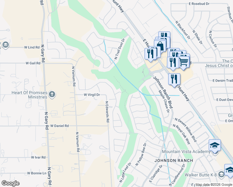 map of restaurants, bars, coffee shops, grocery stores, and more near West Summit Circle in San Tan Valley
