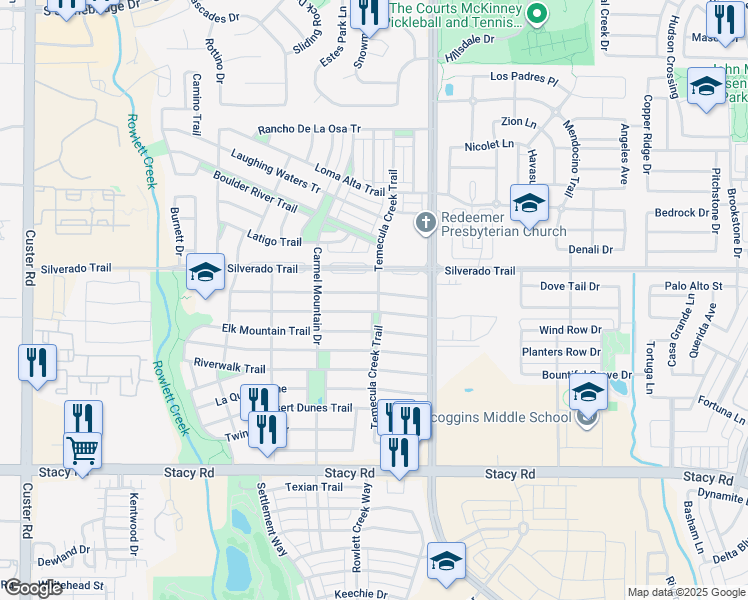 map of restaurants, bars, coffee shops, grocery stores, and more near 4204 Temecula Creek Trail in McKinney