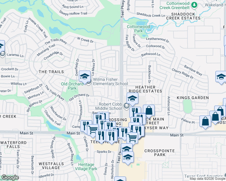 map of restaurants, bars, coffee shops, grocery stores, and more near 2816 Marshall Drive in Frisco