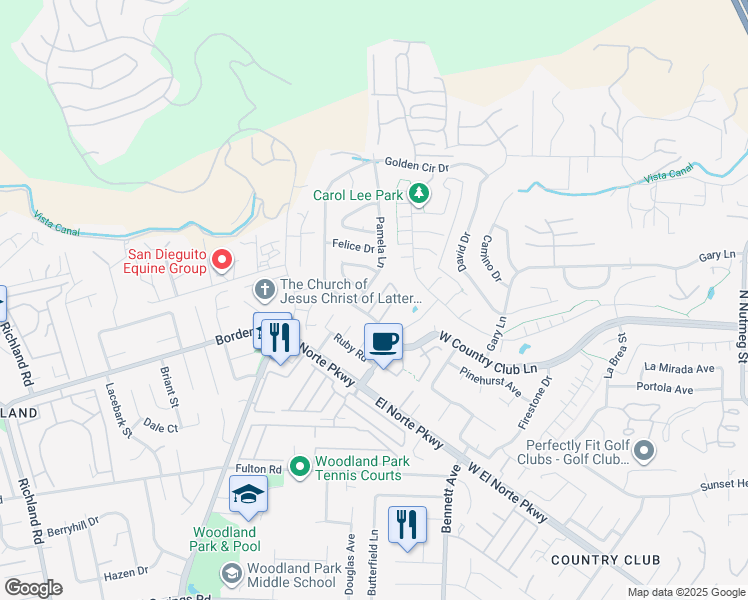 map of restaurants, bars, coffee shops, grocery stores, and more near 1894 Fairway Park in Escondido