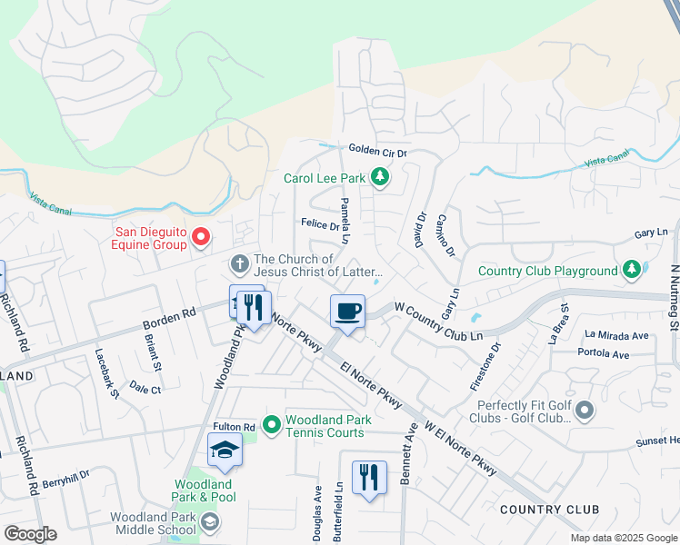 map of restaurants, bars, coffee shops, grocery stores, and more near 1884 Fairway Park in Escondido