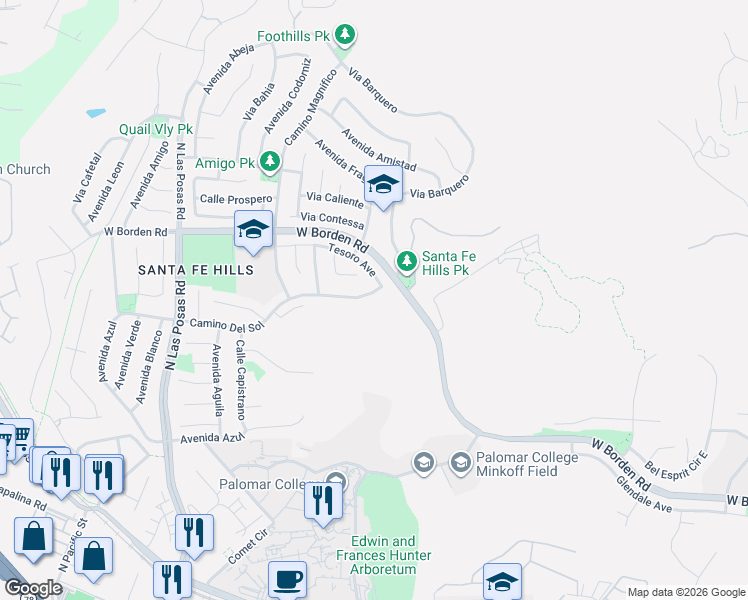 map of restaurants, bars, coffee shops, grocery stores, and more near 1035 Tesoro Avenue in San Marcos
