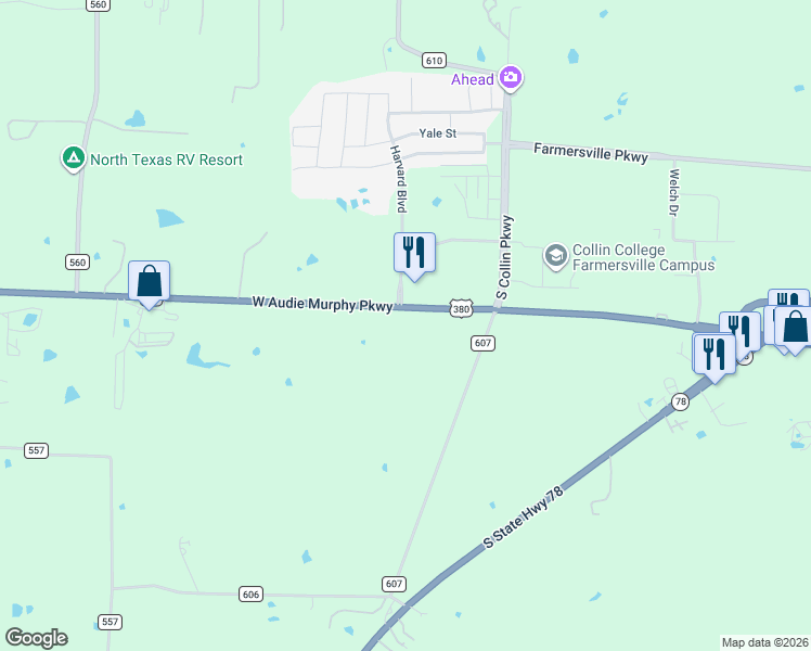 map of restaurants, bars, coffee shops, grocery stores, and more near 2000 U.S. 380 in Farmersville