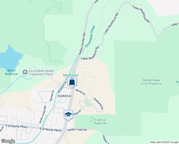 map of restaurants, bars, coffee shops, grocery stores, and more near Smith Place in Escondido