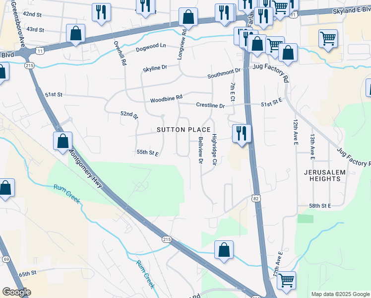 map of restaurants, bars, coffee shops, grocery stores, and more near 5330 4th Court East in Tuscaloosa