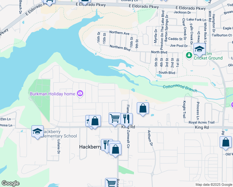 map of restaurants, bars, coffee shops, grocery stores, and more near 22091 Flanagan Circle in Frisco