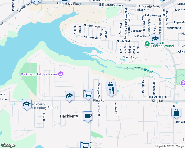 map of restaurants, bars, coffee shops, grocery stores, and more near 22091 Flanagan Circle in Frisco