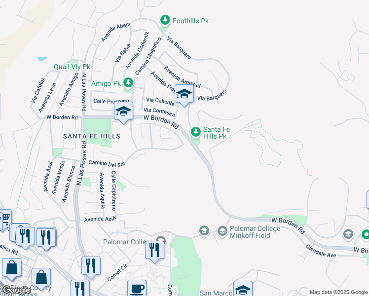 map of restaurants, bars, coffee shops, grocery stores, and more near 1035 Tesoro Avenue in San Marcos