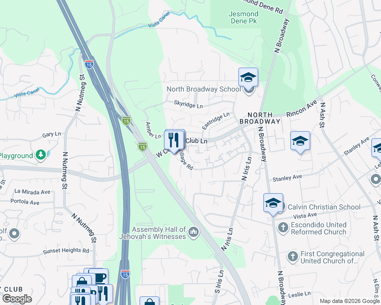 map of restaurants, bars, coffee shops, grocery stores, and more near 511 Smoketree Glen in Escondido