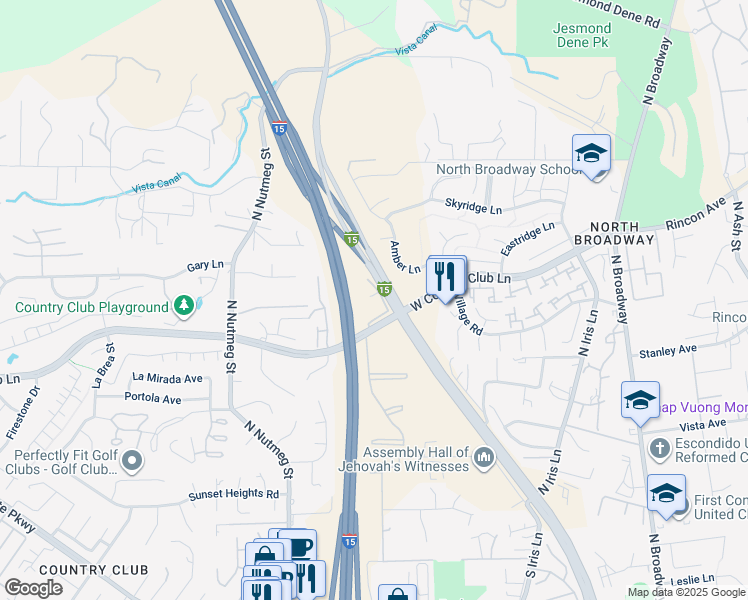 map of restaurants, bars, coffee shops, grocery stores, and more near 610 West Country Club Lane in Escondido