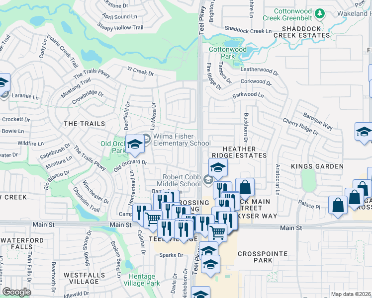 map of restaurants, bars, coffee shops, grocery stores, and more near 2816 Marshall Drive in Frisco