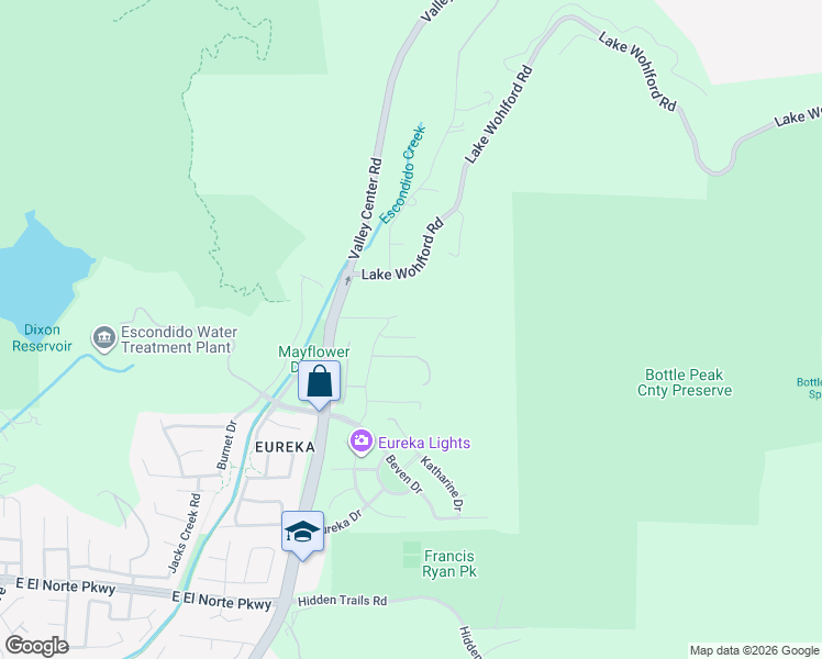 map of restaurants, bars, coffee shops, grocery stores, and more near 3140 Smith Place in Escondido