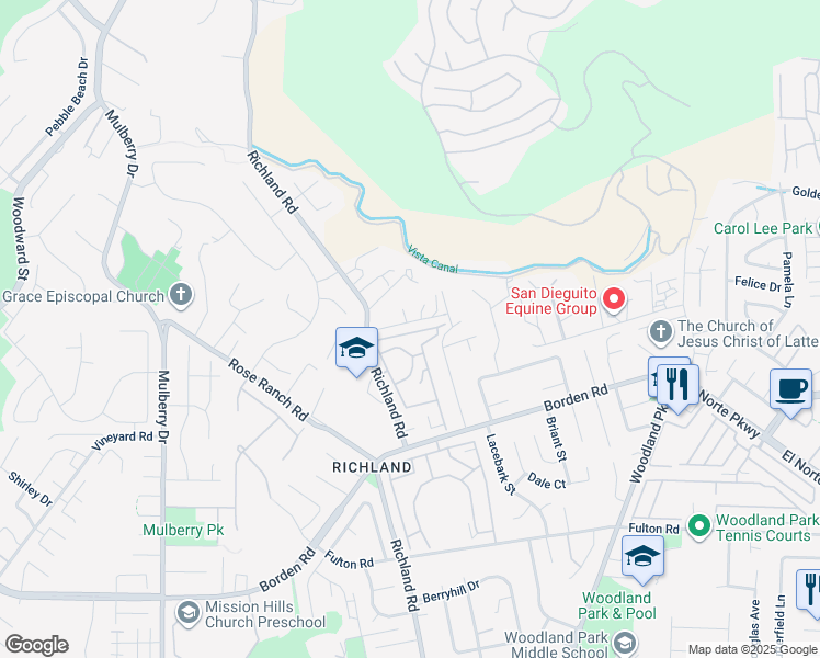 map of restaurants, bars, coffee shops, grocery stores, and more near 909 Richland Road in San Marcos