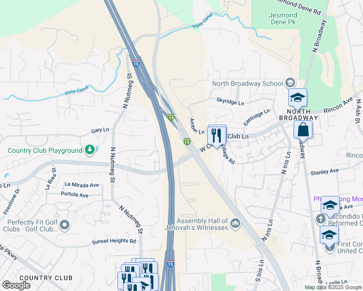 map of restaurants, bars, coffee shops, grocery stores, and more near 610 West Country Club Lane in Escondido