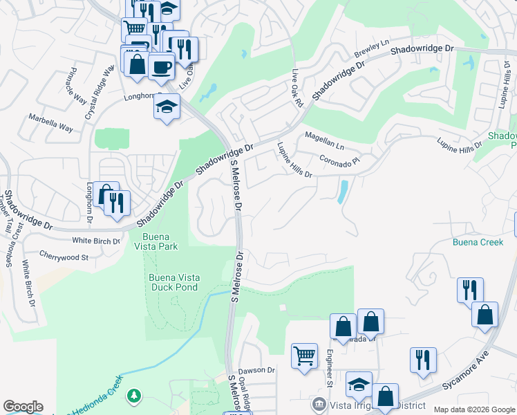 map of restaurants, bars, coffee shops, grocery stores, and more near 1935 Oxford Court in Vista