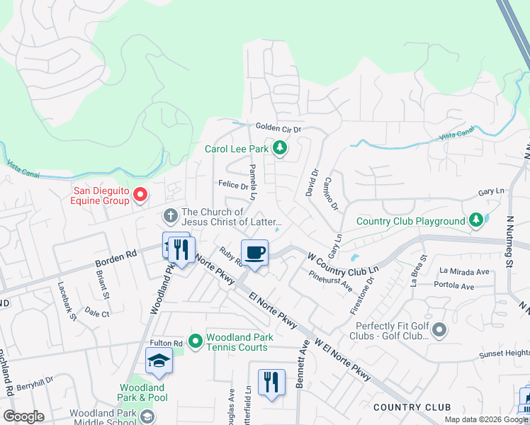 map of restaurants, bars, coffee shops, grocery stores, and more near 1880 Fairway Park in Escondido