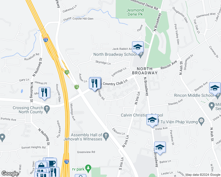 map of restaurants, bars, coffee shops, grocery stores, and more near 534 Smoketree Glen in Escondido