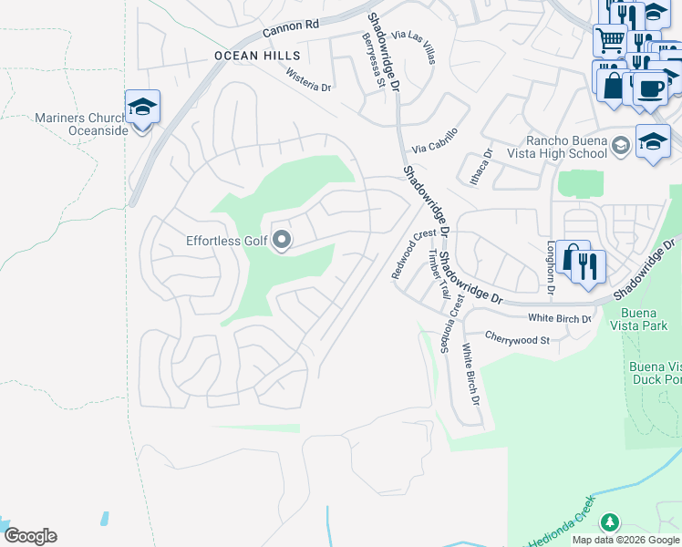 map of restaurants, bars, coffee shops, grocery stores, and more near 5090 Siros Way in Oceanside