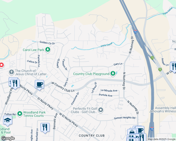 map of restaurants, bars, coffee shops, grocery stores, and more near 1436 Calle Redonda Lane in Escondido