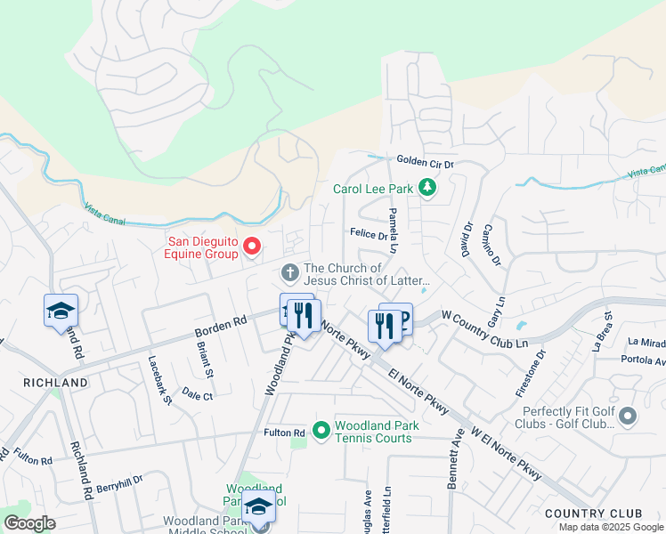 map of restaurants, bars, coffee shops, grocery stores, and more near 1953 Golden Circle Drive in Escondido