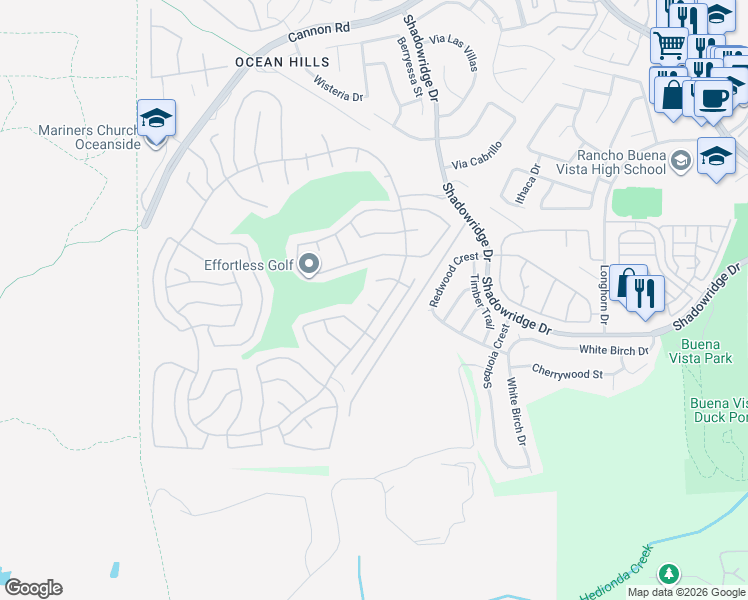map of restaurants, bars, coffee shops, grocery stores, and more near 5090 Siros Way in Oceanside