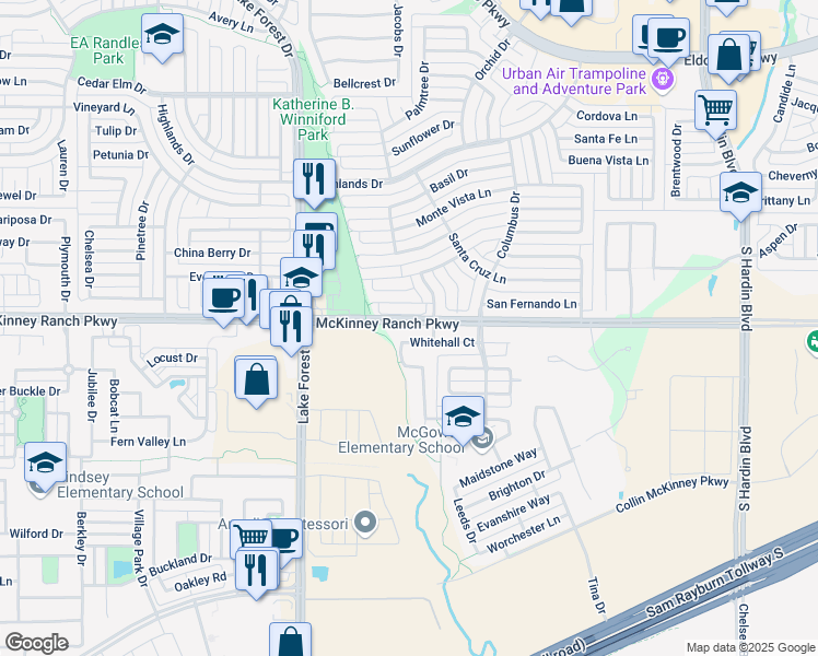 map of restaurants, bars, coffee shops, grocery stores, and more near 4761 McKinney Ranch Parkway in McKinney
