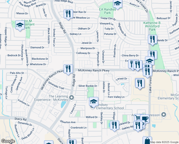 map of restaurants, bars, coffee shops, grocery stores, and more near 5720 Morning Wind Drive in McKinney
